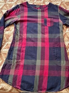 Plaid Long Sleeve Tunic Dress in Navy, Pink & Olive